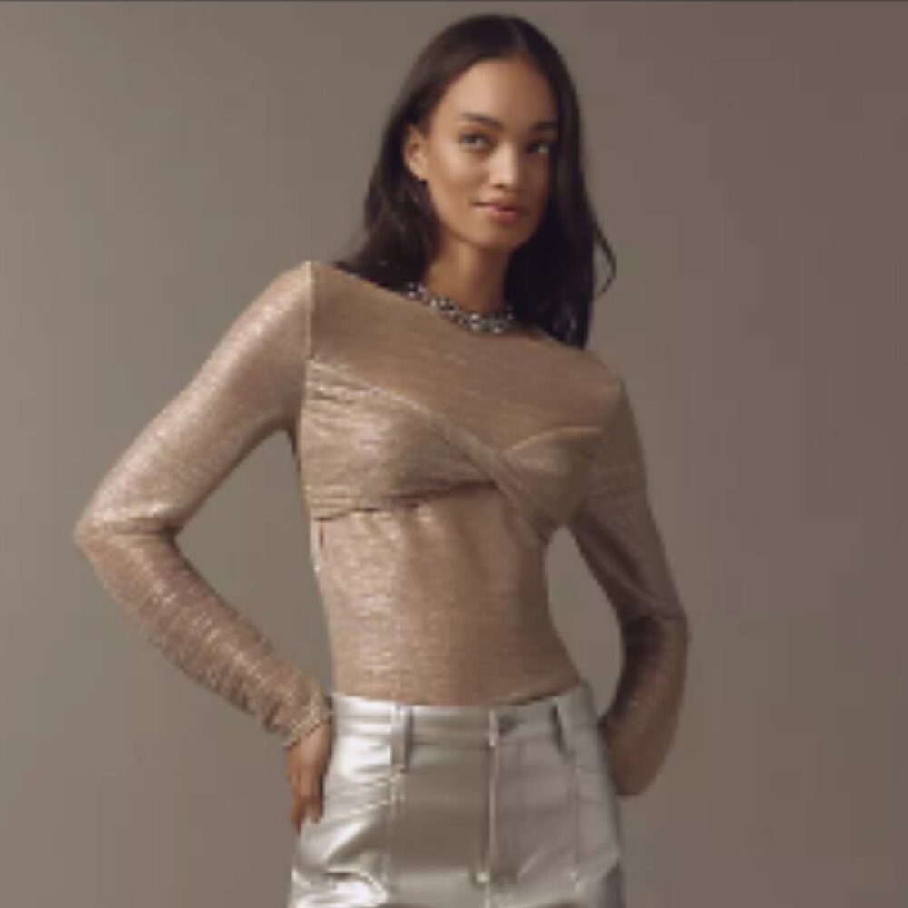 Brand New By Anthropologie Twist-Front Shine Top